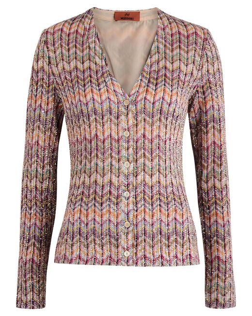 Missoni Pink Zigzag Sequin-Embellished Cotton-Blend Cardigan