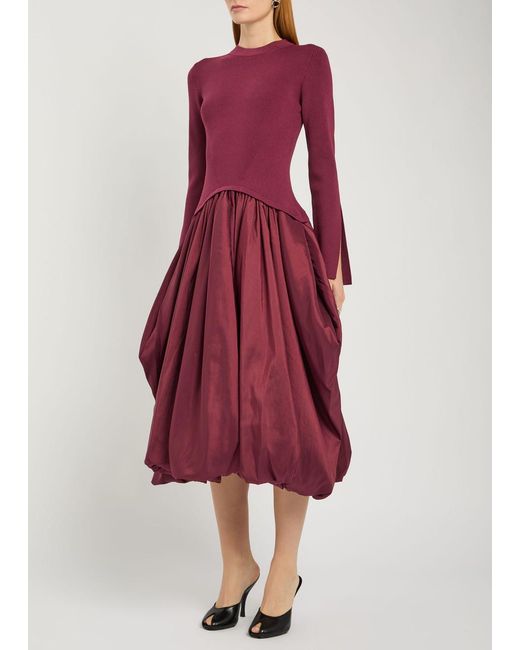 Jonathan Simkhai Purple Kenlie Gathered Knit And Taffeta Midi Dress