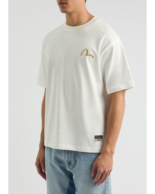 Evisu White The Great Wave Daicock Printed Cotton T-Shirt for men