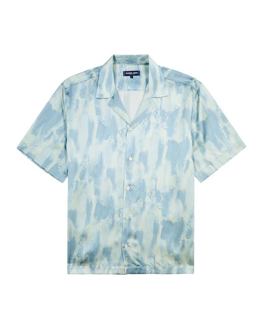 Frescobol Carioca Blue Roberto Printed Silk-satin Shirt for men