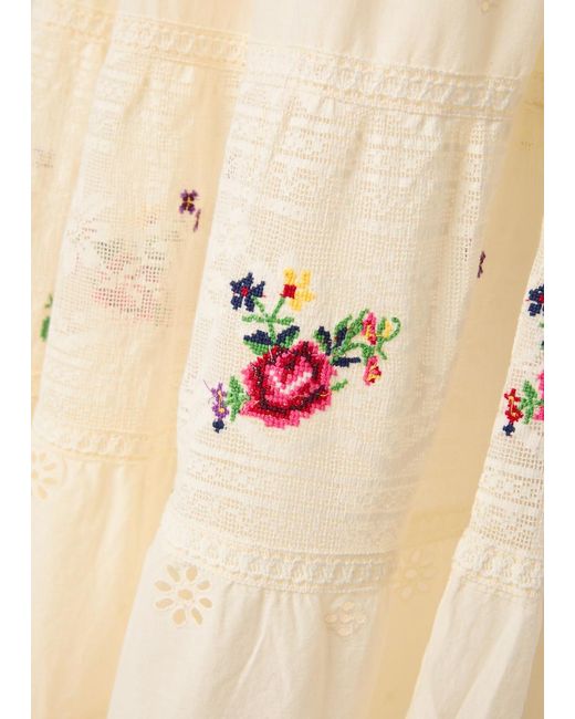 Rixo Natural Cady Embroidered Cotton Midi Dress