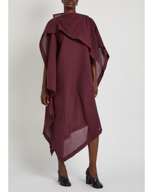 Issey Miyake Purple All Squares Cape-Effect Asymmetric Paper-Blend Midi Dress