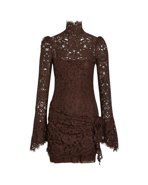 De La Vali Brown Bodita Rose-Appliquéd Guipure Lace Mini Dress