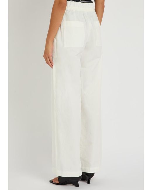 Vince White Double-Waist Drawstring Wide-Leg Cotton Trousers