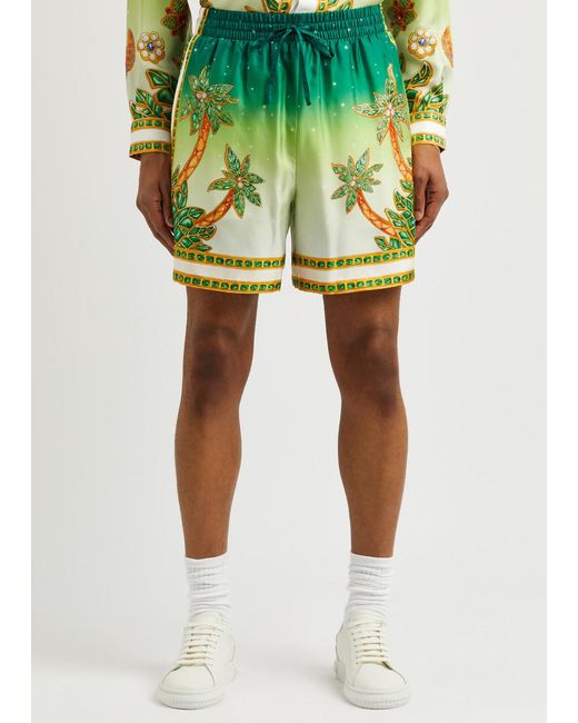 Casablancabrand Green Joyaux D'afrique Printed Silk-satin Shorts for men