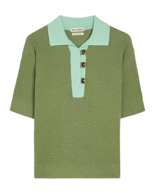 J.W. Anderson Green Waffle-Knit Cotton-Blend Polo Shirt