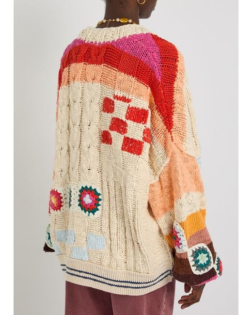 Free People Red Clear Skies Intarsia Cotton-Blend Cardigan