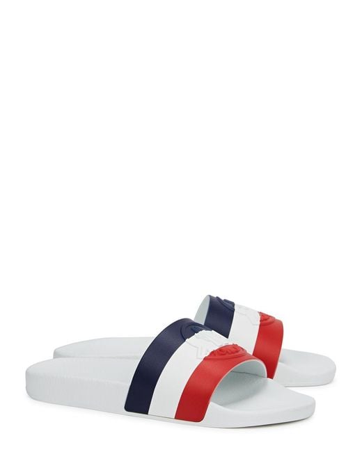 Moncler White Rubber Slides 'Basile' for men