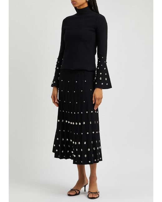Jonathan Simkhai Black Primrose Crystal-embellished Stretch-knit Midi Skirt