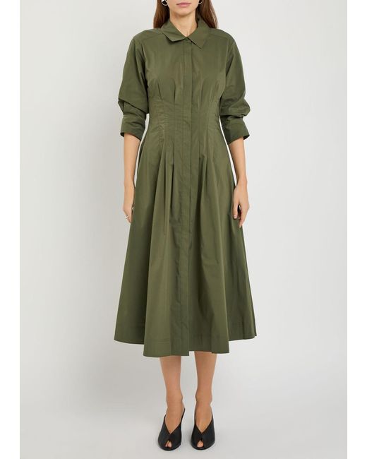 Jonathan Simkhai Green Jazz Pintucked Cotton-Blend Poplin Midi Shirt Dress