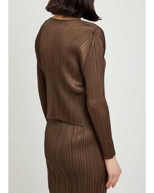 Pleats Please Issey Miyake Brown Pleated Woven Cardigan