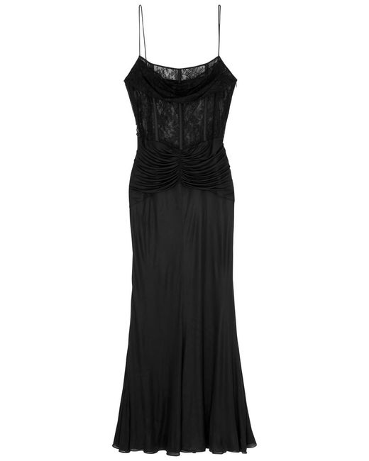 Alessandra Rich Black Corset Lace Maxi Dress