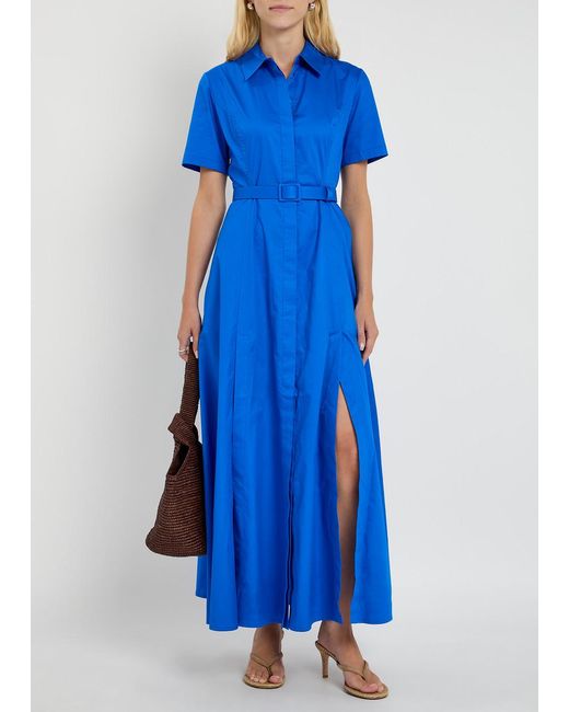 evi grintela cotton poplin maxi shirt dress Evi Grintela Nicole Belted Cotton-Poplin Maxi Dress in Blue
