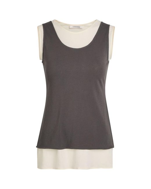 Voranida Gray Tor Layered-Effect Cotton Tank Top