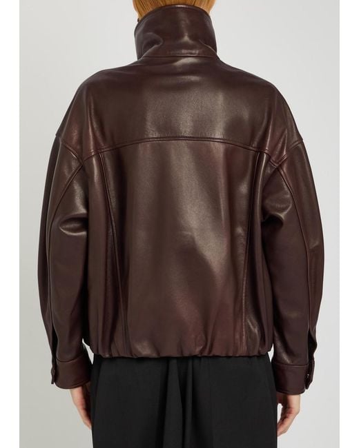 Nour Hammour Brown Roland Funnel-Neck Panelled Leather Jacket