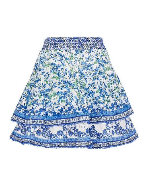 Alice + Olivia Blue Crawford Floral-Print Cotton Mini Skirt