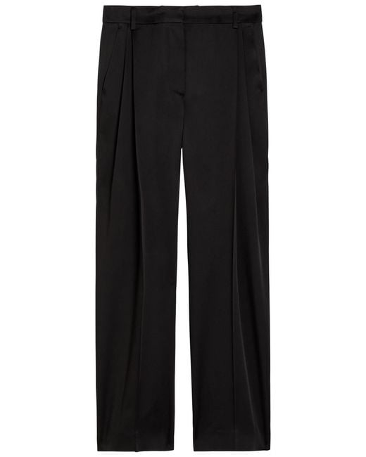 Stella McCartney Black Pleated Straight-Leg Satin Trousers