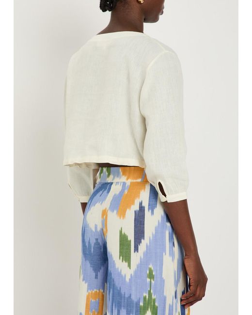 Emporio Sirenuse White New Jinny Cropped Linen Top