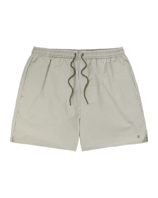 Calvin Klein Gray Logo-Embroidered Striped Seersucker Swim Shorts for men