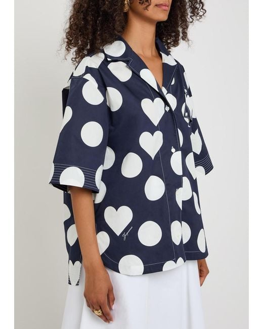 Jacquemus Blue La Chemise Marin Polka Dot Cotton-Poplin Shirt