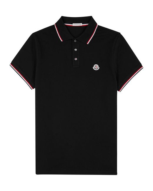 Moncler Black Piqué Cotton Polo Shirt for men