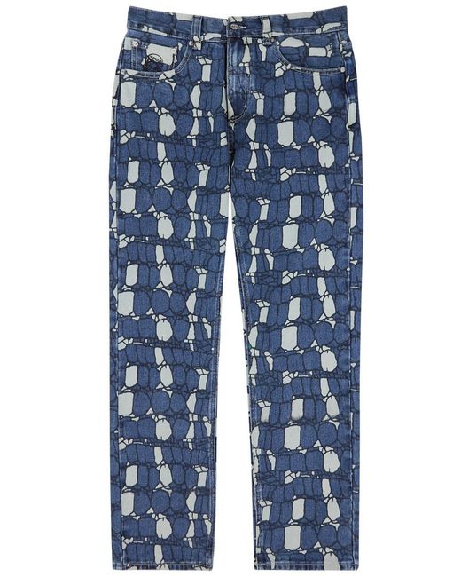 BBCICECREAM Blue Gator Camo Printed Straight-leg Jeans for men