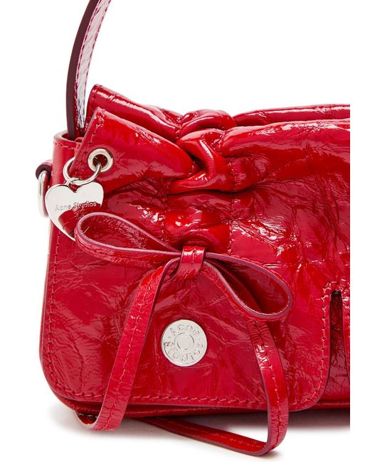 Acne Red Mini Crinkled Patent Leather Top Handle Bag