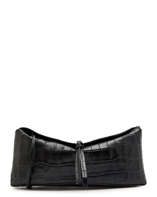 Staud Black Eve Crocodile-Effect Leather Clutch