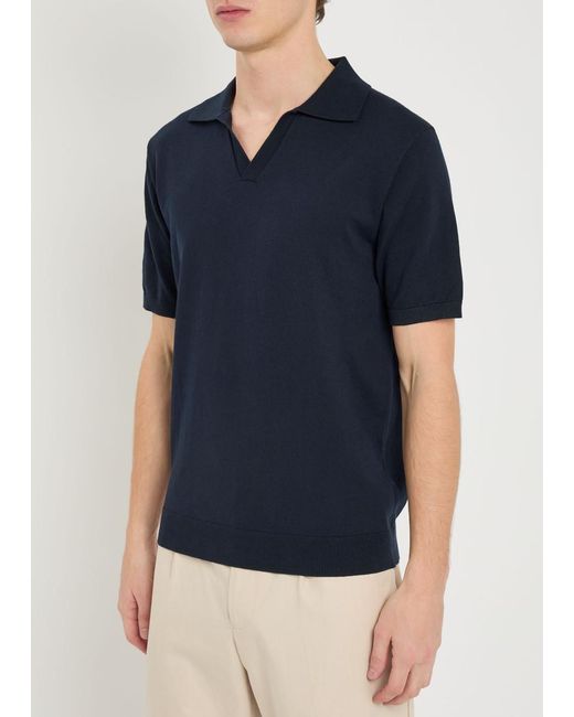 Raith Blue Open-Collar Cotton Polo Shirt for men