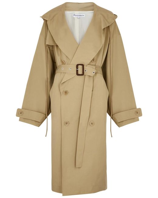 J.W. Anderson Natural Double-breasted Hooded Cotton Trench Coat