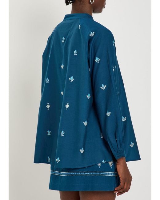 Emporio Sirenuse Blue Ilizia Embroidered Cotton And Silk-Blend Shirt