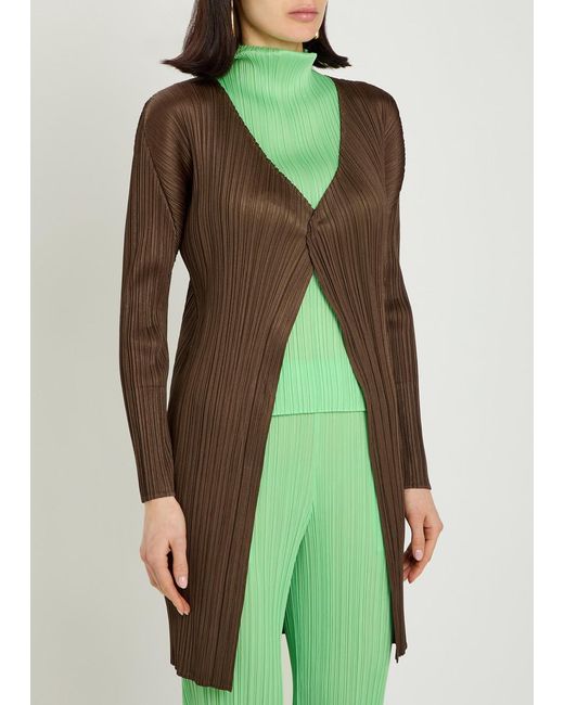 Pleats Please Issey Miyake Brown Pleated Woven Coat