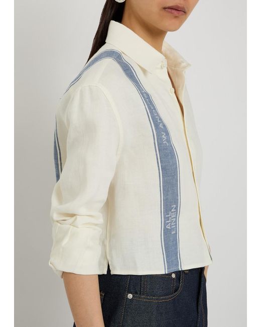 J.W. Anderson White Cropped Stripe-Jacquard Linen Shirt