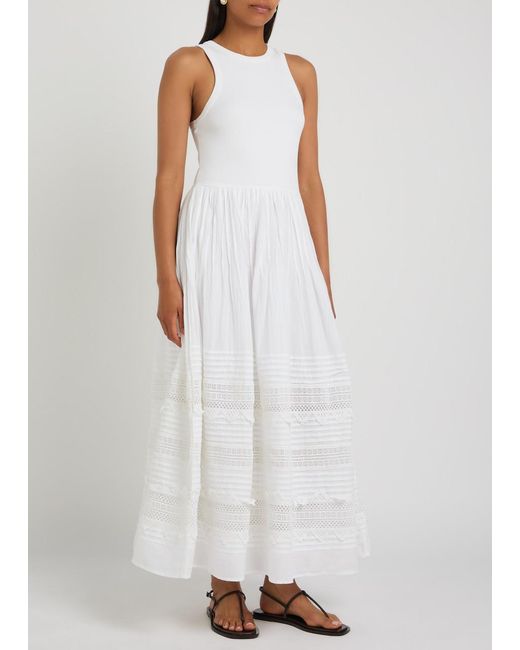 Polo Ralph Lauren White Embroidered Stretch-Cotton Midi Dress