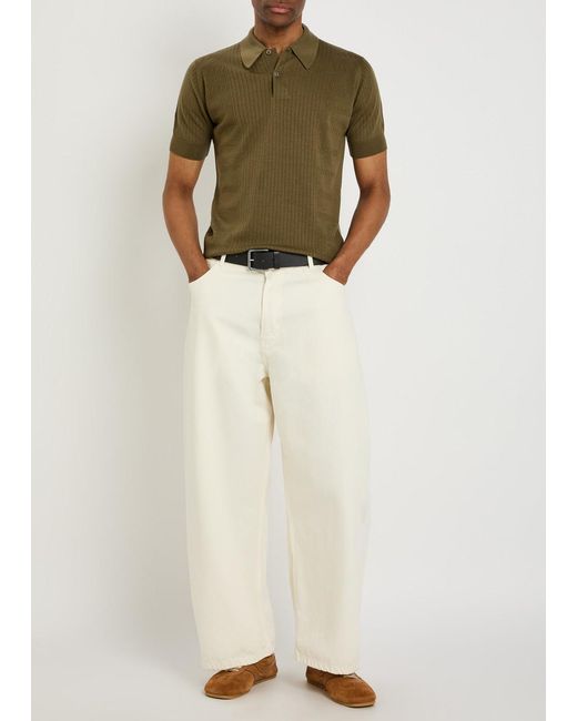 John Smedley Green Croall Ribbed Merino Wool Polo Shirt for men