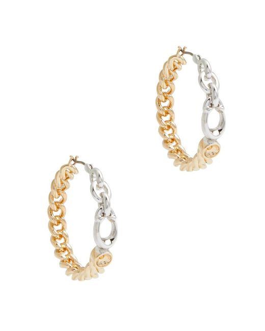 COACH White Logo Chain Hoop Earrings