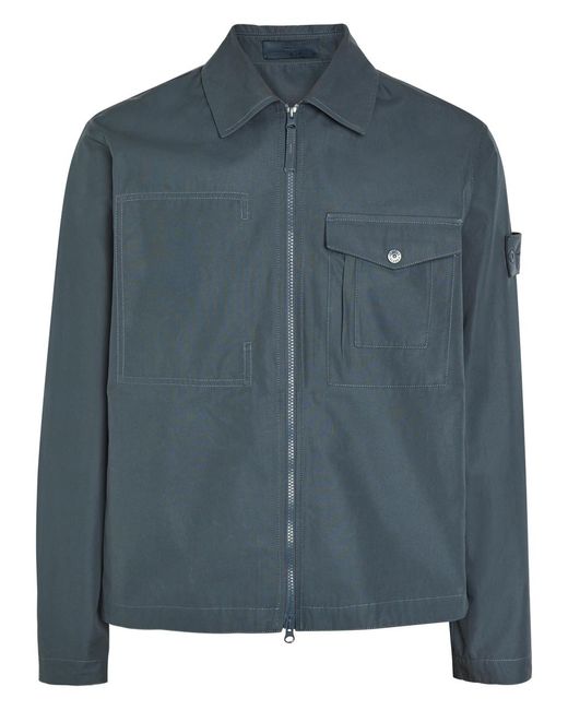 Stone Island Blue Ghost Logo Cotton-Poplin Overshirt for men