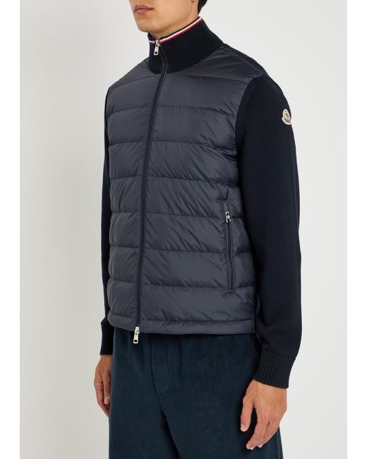 Moncler Blue Quilted Shell And Knit Jacket for men