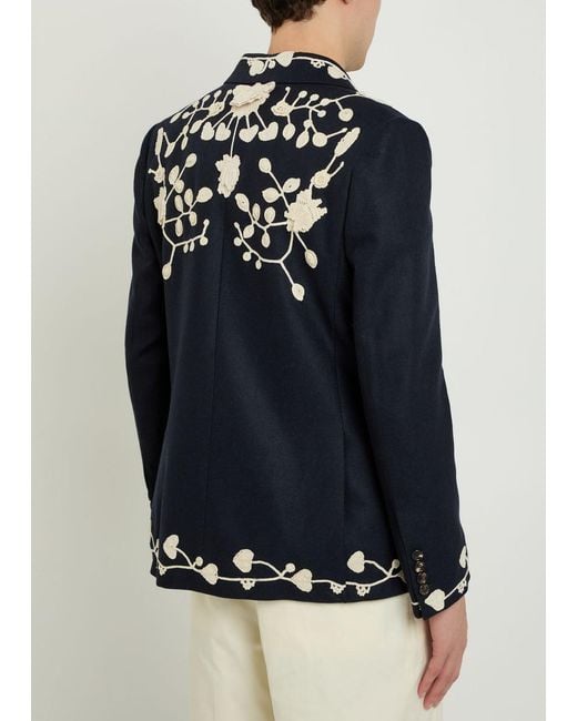 Bode Blue Snowdrop Embroidered Wool-Blend Blazer for men
