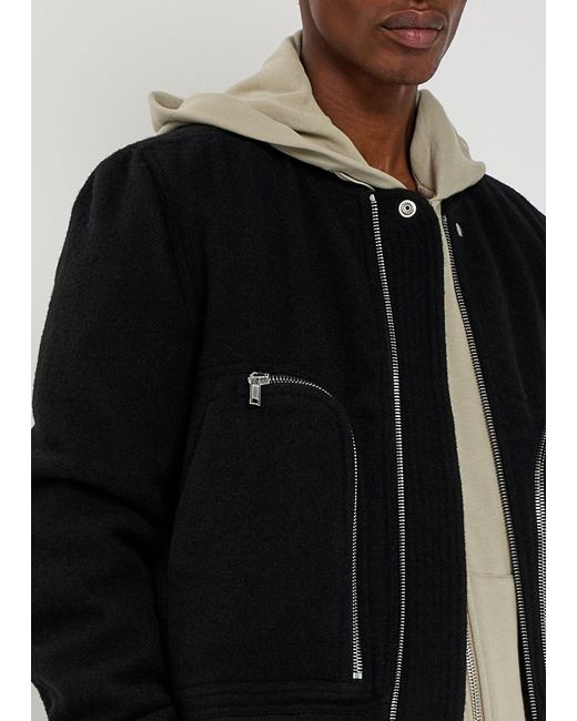 Rick Owens Black Bauhaus Flight Wool Bomber Jacket for men