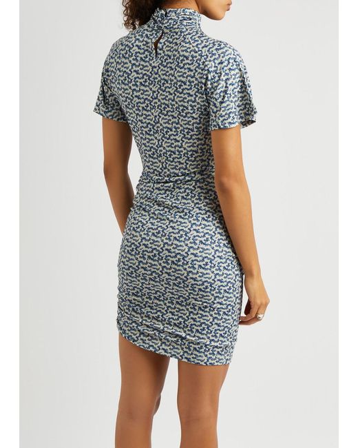 Isabel Marant Blue Lya Printed Stretch-Jersey Mini Dress