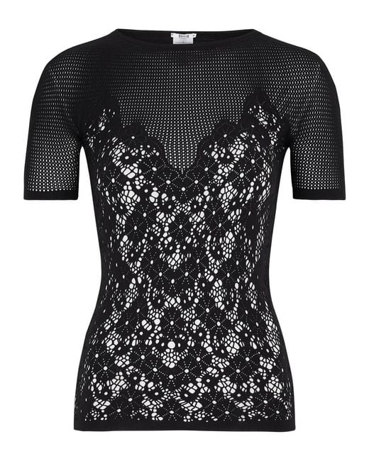 Wolford Black Flower Lace Stretch-knit Top
