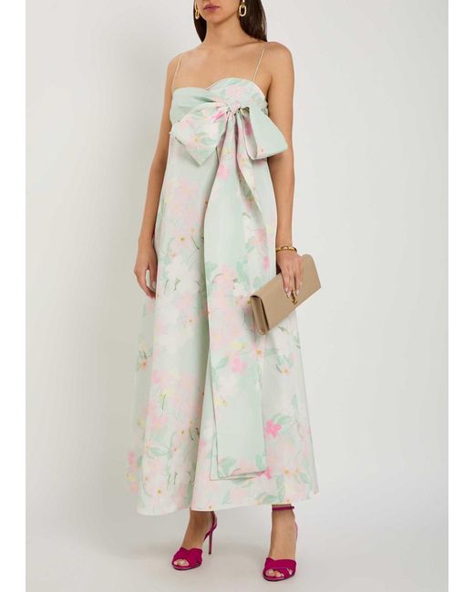 BERNADETTE White Bailey Bow Floral-Print Shell Midi Dress