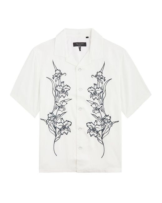 Rag & Bone White Avery Resort Floral-Embroidered Twill Shirt for men