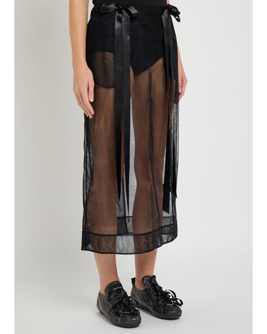 Simone Rocha Gray Bow-Embellished Sheer Tulle Midi Skirt