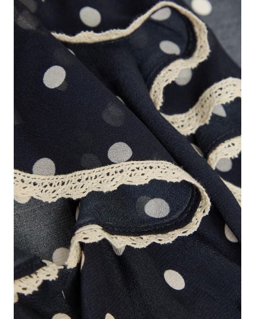 Rixo Blue Bethea Polka Dot Crepe De Chine Midi Dress