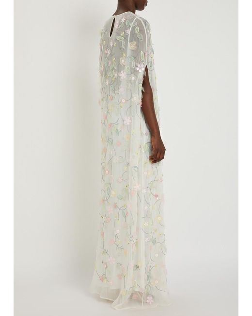 BERNADETTE White Elenore Floral-Appliquéd Chiffon Maxi Dress