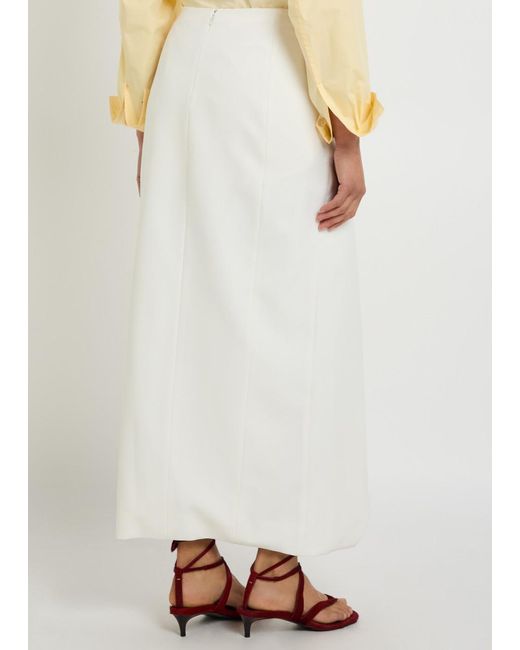 Khaite White Jaia Wrap-Effect Wool Midi Skirt