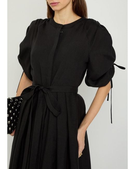 Gabriela Hearst Black Linnea Belted Linen Midi Dress