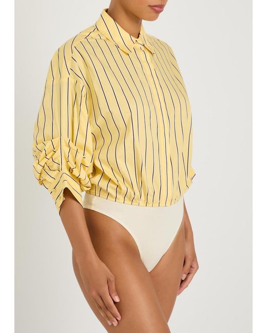 Staud Natural Traverse Striped Stretch-Cotton Poplin Shirt Bodysuit